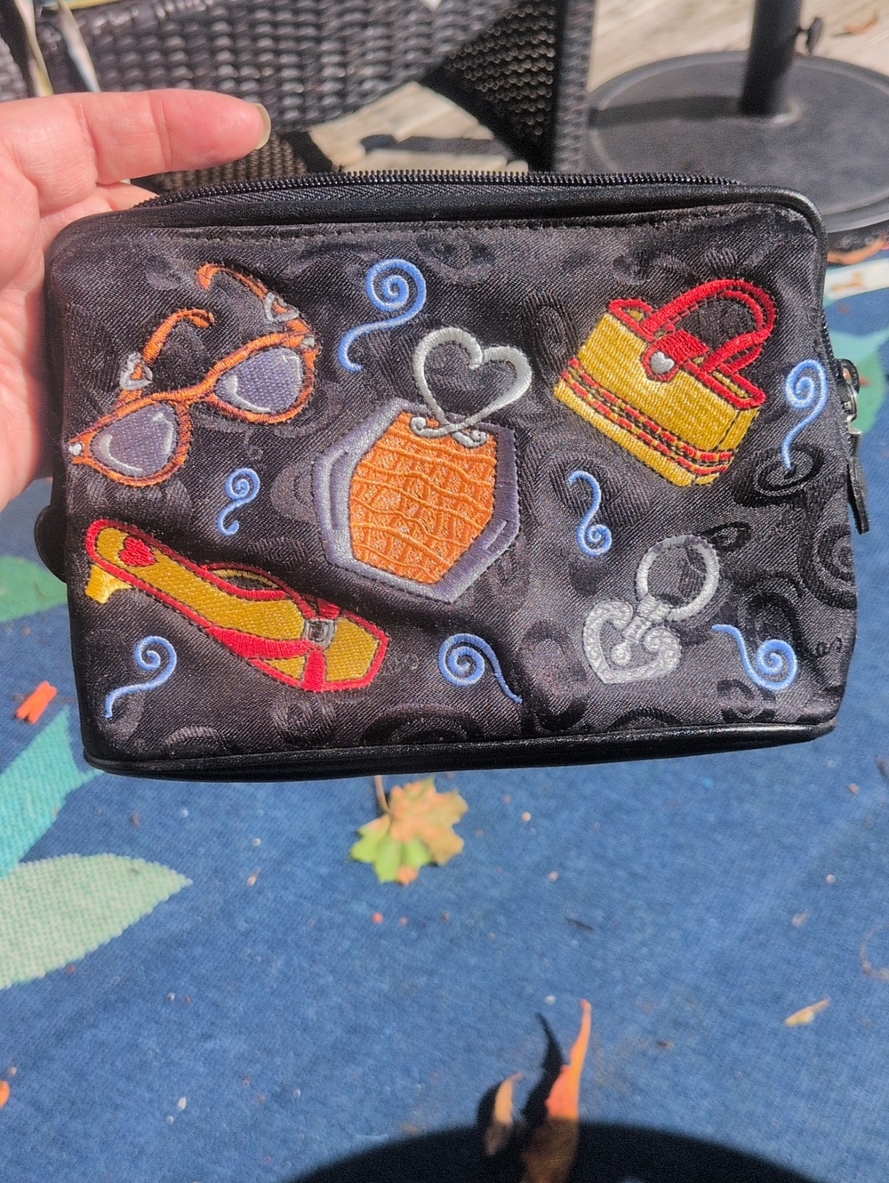 Brigjton Black Embroidered Cosmetic Pouch with Colorful Accents. Perfect!